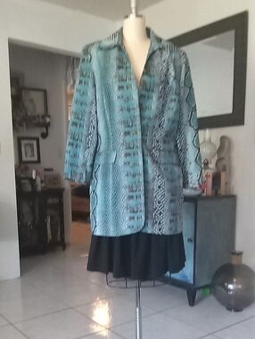Turquoise Snake-Print Long Blazer